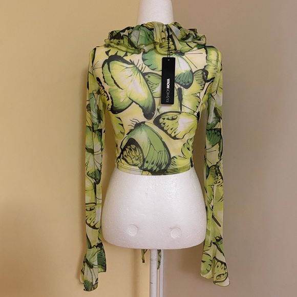 Fashion Nova Floral Ruffle Lime Color Top Small NWT - Picture 4 of 7